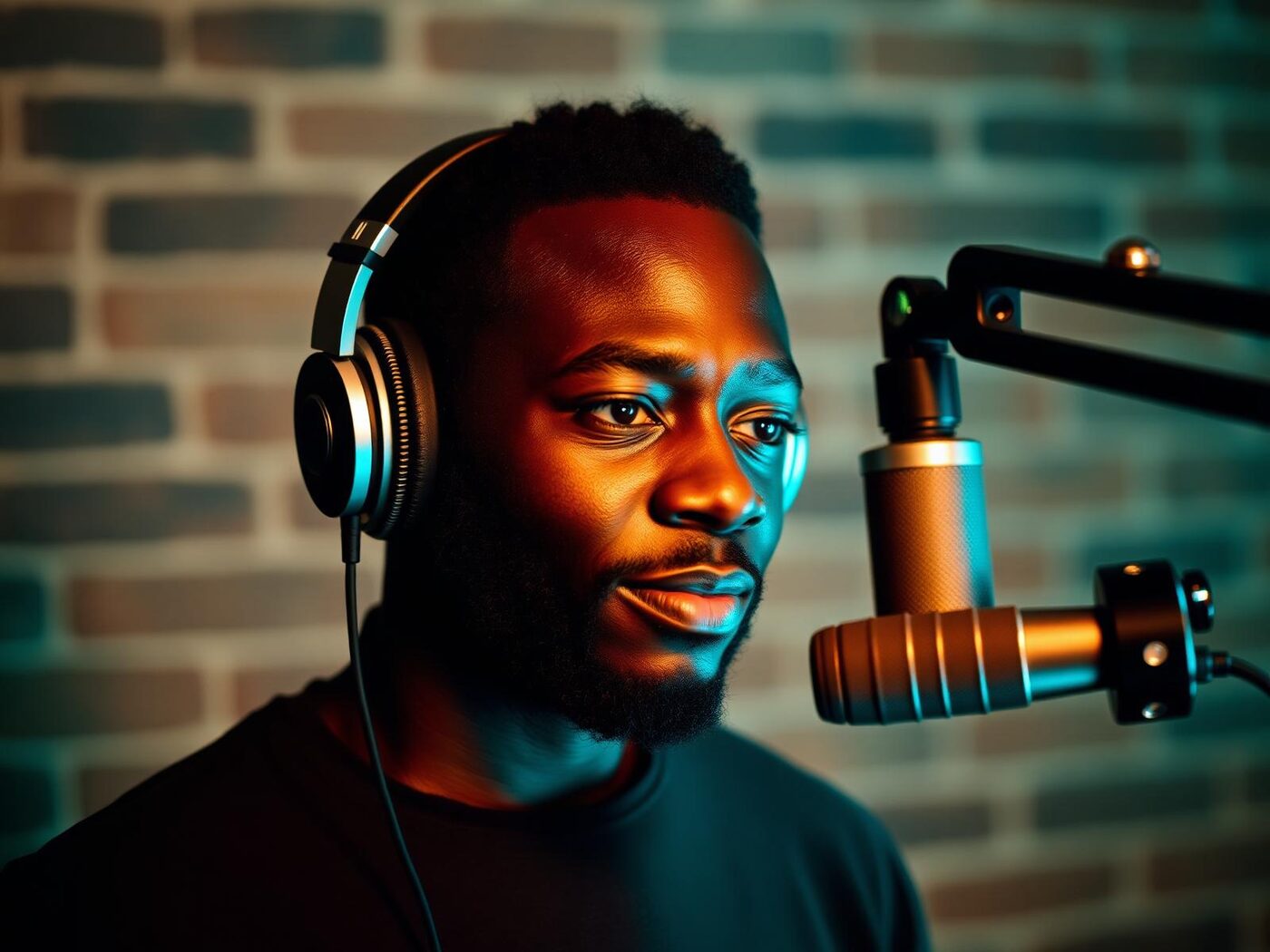 Podcast host with headphones